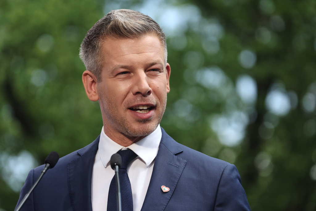 Hungarian Prime Minister Peter Magyar speaks during a joint press conference with Poland's Prime Minister Donald Tusk in Warsaw, Poland, Wednesday, May 20, 2026. (AP Photo/Beata Zawrzel)
