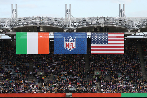 Supporters sit in the stands during the NFL football game between Minnesota Vikings and Pittsburgh Steelers at Croke Park stadium in Dublin, Sunday, Sept. 28, 2025.(AP Photo/Peter Morrison) Supporters sit in the stands during the NFL football game between Minnesota Vikings and Pittsburgh Steelers at Croke Park stadium in Dublin, Sunday, Sept. 28, 2025.(AP Photo/Peter Morrison)