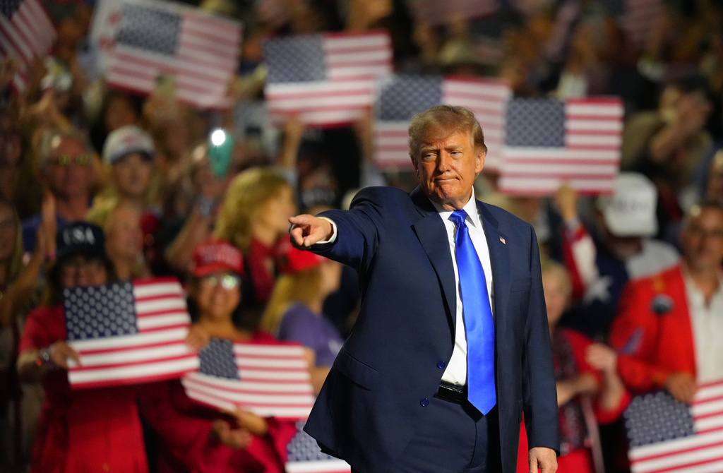 President Donald Trump gestures as he finishes his speech at the Republican convention Wednesday, Sept. 9, 2026, in Dallas. (AP Photo/Julio Cortez)