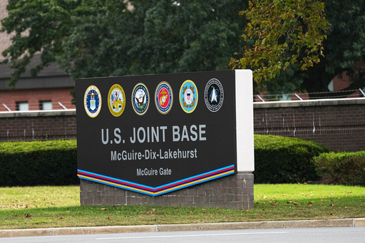 A sign for U.S. Joint Base McGuire-Dix-Lakehurst in New Jersey is seen Tuesday, Sept. 30, 2025. (AP Photo/Matt Rourke) A sign for U.S. Joint Base McGuire-Dix-Lakehurst in New Jersey is seen Tuesday, Sept. 30, 2025. (AP Photo/Matt Rourke)