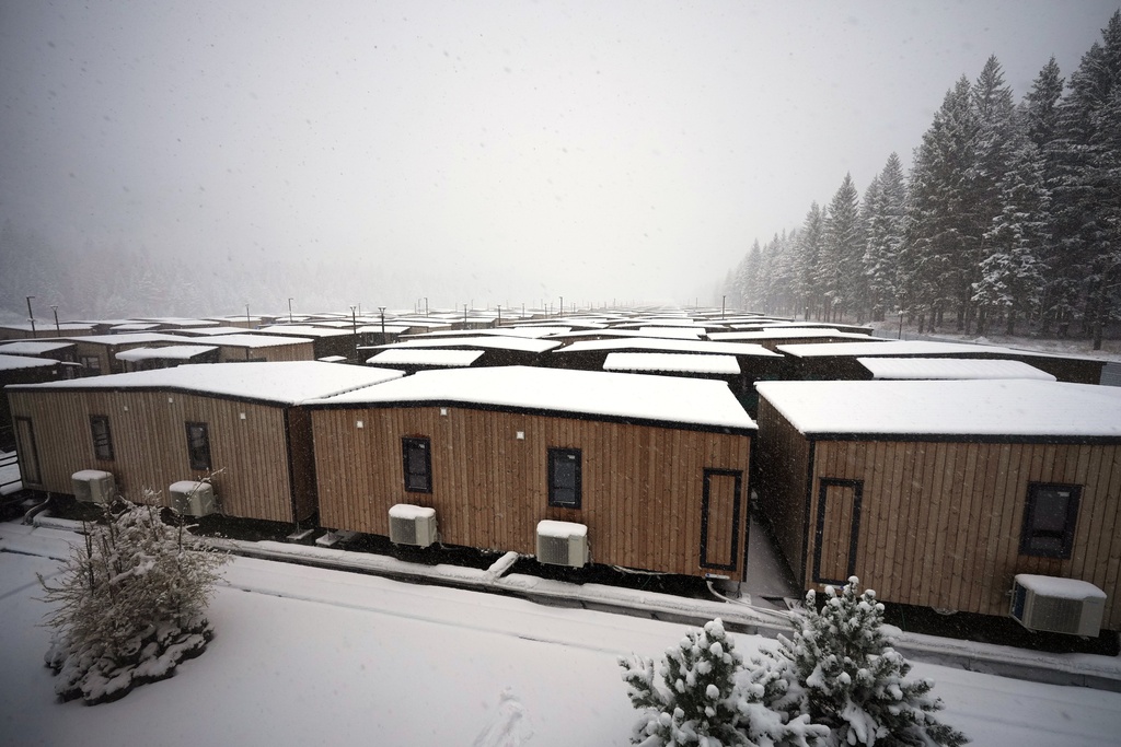 A view of the athlete's village for the Cortina Milan Winter Olympics, in Cortina D'Ampezzo, Italy, Monday, Nov. 24, 2025. (AP Photo/Andrew Medichini)