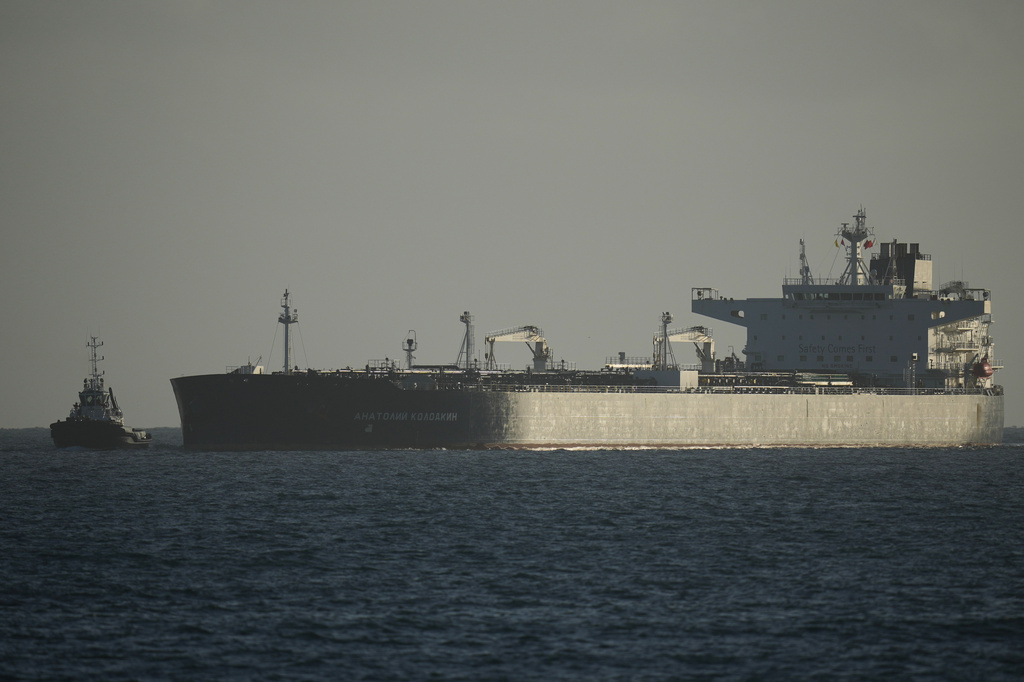 Russian-flagged oil tanker Anatoly Kolodkin arrives in Matanzas, Cuba, Tuesday, March 31, 2026. (AP Photo/Ramon Espinosa)
