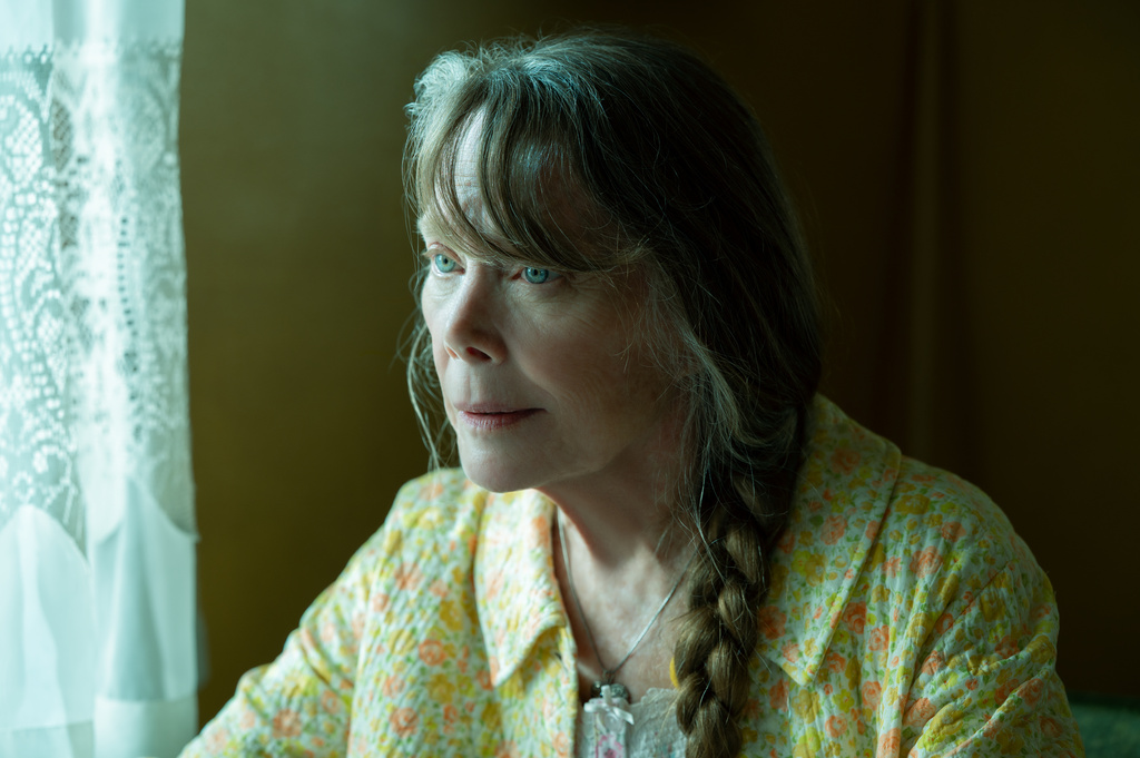 This image released by Mubi shows Sissy Spacek in a scene from "Die My Love." (Kimberly French/Mubi via AP)
