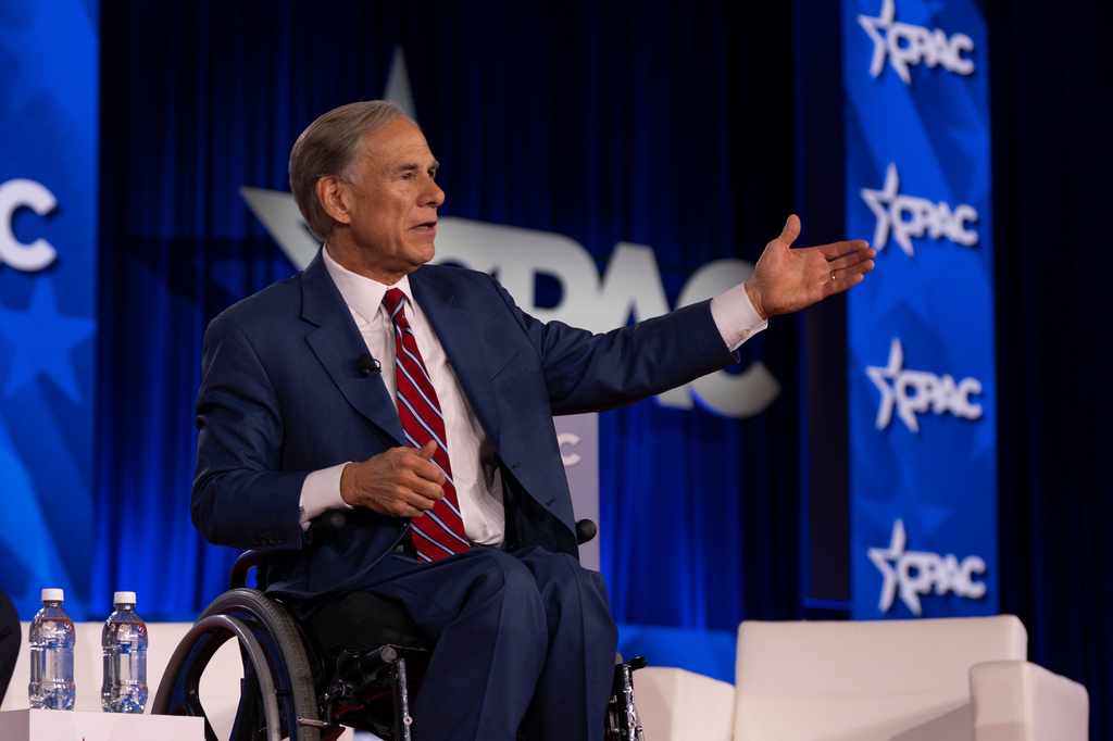Texas Gov. Greg Abbott appears at the Conservative Political Action Conference (CPAC) in Dallas, Friday, March 27, 2026. (AP Photo/Gabriela Passos)