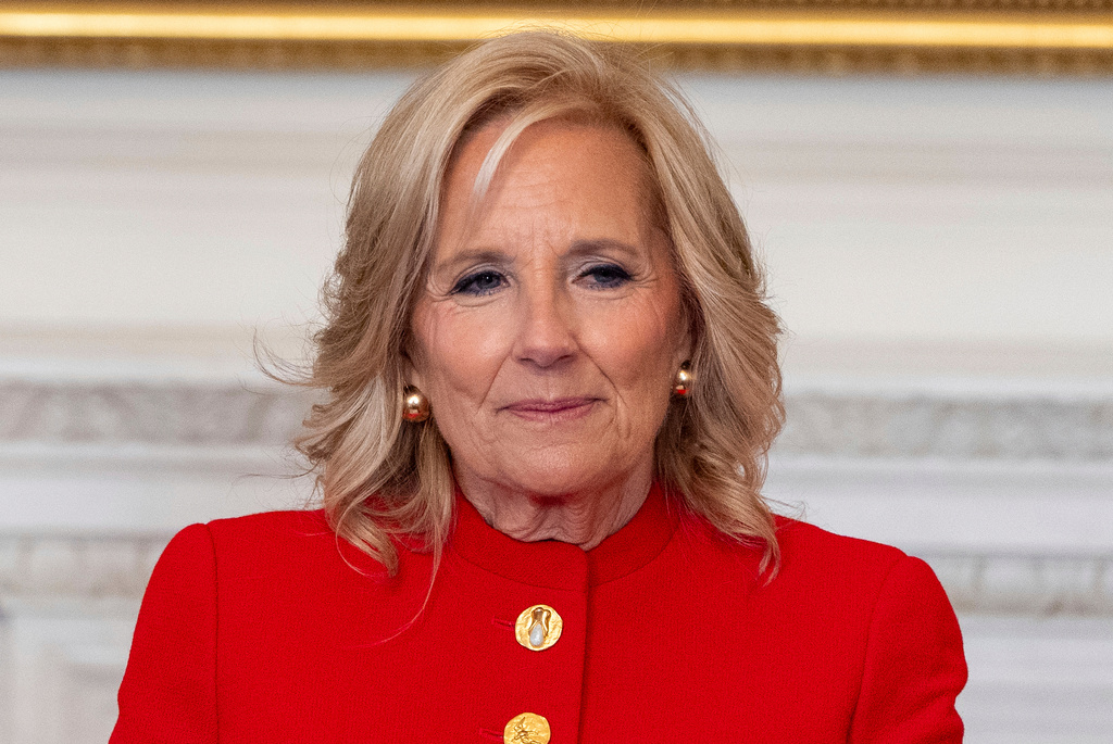 FILE - First lady Jill Biden speaks during an event at the White House in Washington, Jan. 16, 2025. (AP Photo/Alex Brandon, File)