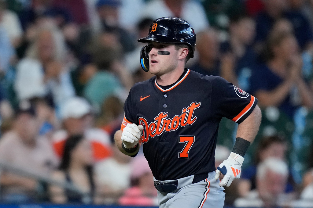 Detroit Tigers' Kevin McGonigle runs the bases after hitting a solo home run during the ninth inning of a baseball game against the Houston Astros, Wednesday, June 17, 2026, in Houston. (AP Photo/Kevin M. Cox)