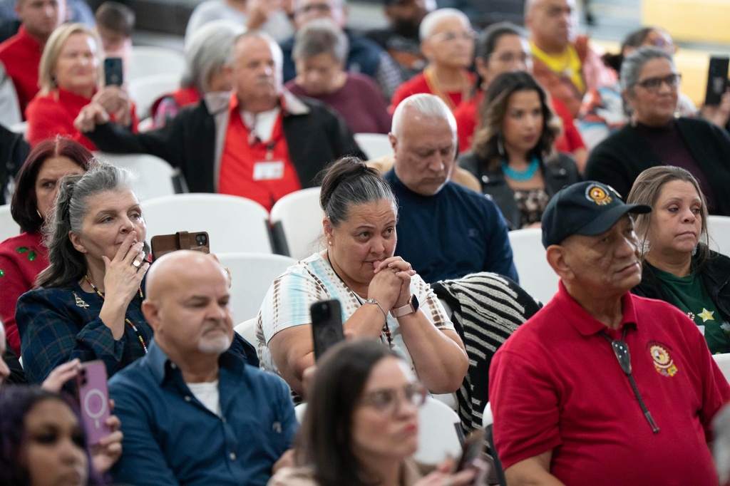 People attend a watch party for the passage of the National Defense Authorization Act by the U.S. Senate, hosted by the Lumbee Tribe of North Carolina, Wednesday, Dec. 17, 2025, in Pembroke, N.C. (AP Photo/Allison Joyce)