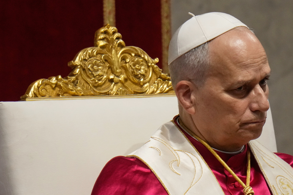 Pope Leo XIV leads a vigil for peace inside St. Peter's Basilica at the Vatican, Saturday, April 11, 2026. (AP Photo/Gregorio Borgia)