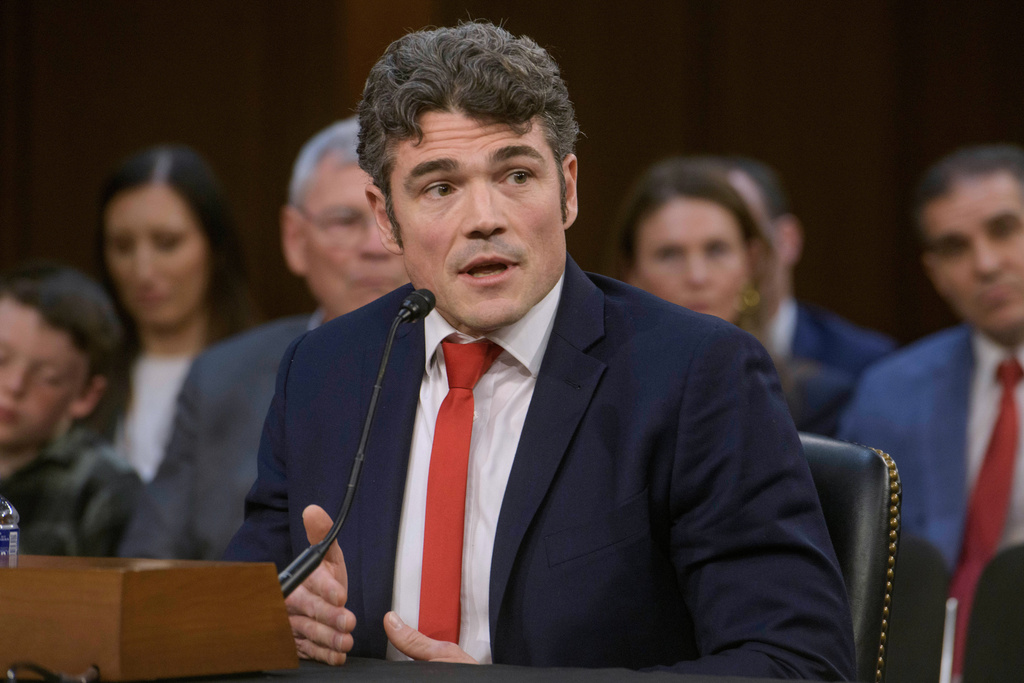 FILE - Joseph Kent appears before a Senate Committee on Intelligence hearing for his pending confirmation to be director of the National Counterterrorism Center, on Capitol Hill, April 9, 2025, in Washington. (AP Photo/Rod Lamkey, Jr., File)