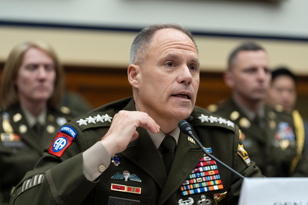 Gen. Christopher LaNeve, acting Army chief of staff, testifies before the House Armed Services Committee hearing on the budget request of the Department of the Army, on Capitol Hill, Friday, May 15, 2026, in Washington. (AP Photo/Manuel Balce Ceneta)