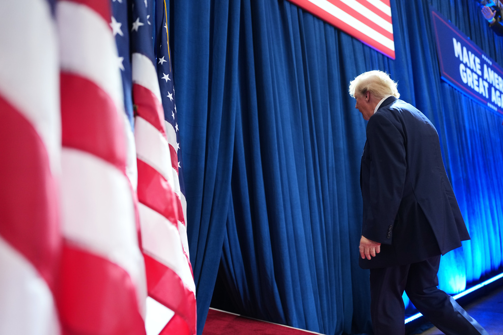 President Donald Trump departs after speaking at a campaign rally at the Lubbock Memorial Civic Center, Tuesday, Oct. 27, 2026, in Lubbock, Texas. (AP Photo/Alex Brandon)