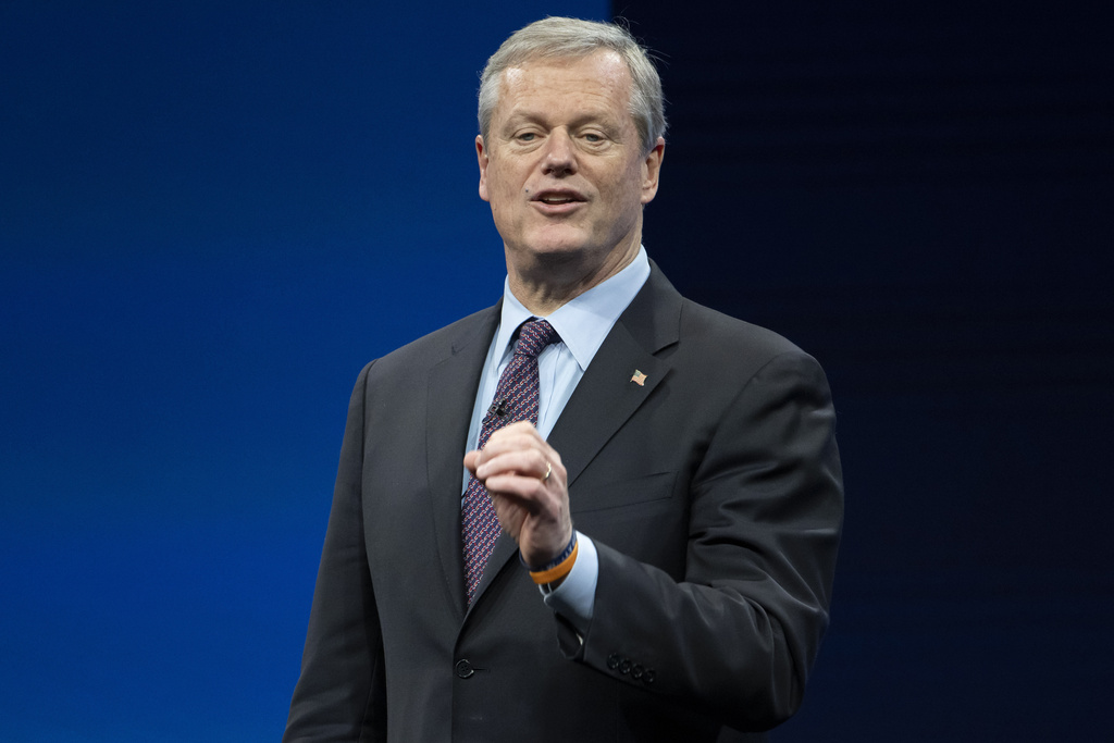 FILE - Incoming NCAA President Charlie Baker speaks during the NCAA Convention in San Antonio, Texas, Jan. 12, 2023. (AP Photo/Darren Abate, File)