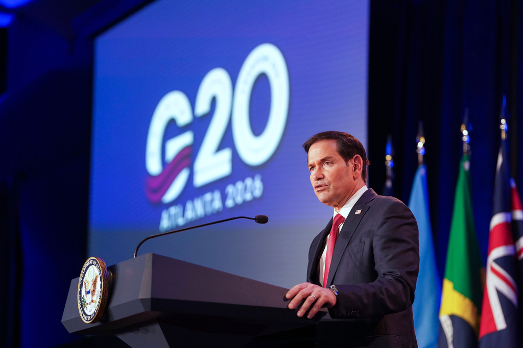 Secretary of State Marco Rubio speaks during the G20 Foreign Ministers Meeting Welcome Reception at the Georgia Aquarium in Atlanta, Friday, Oct. 30, 2026. (Megan Varner/Pool Photo via AP)