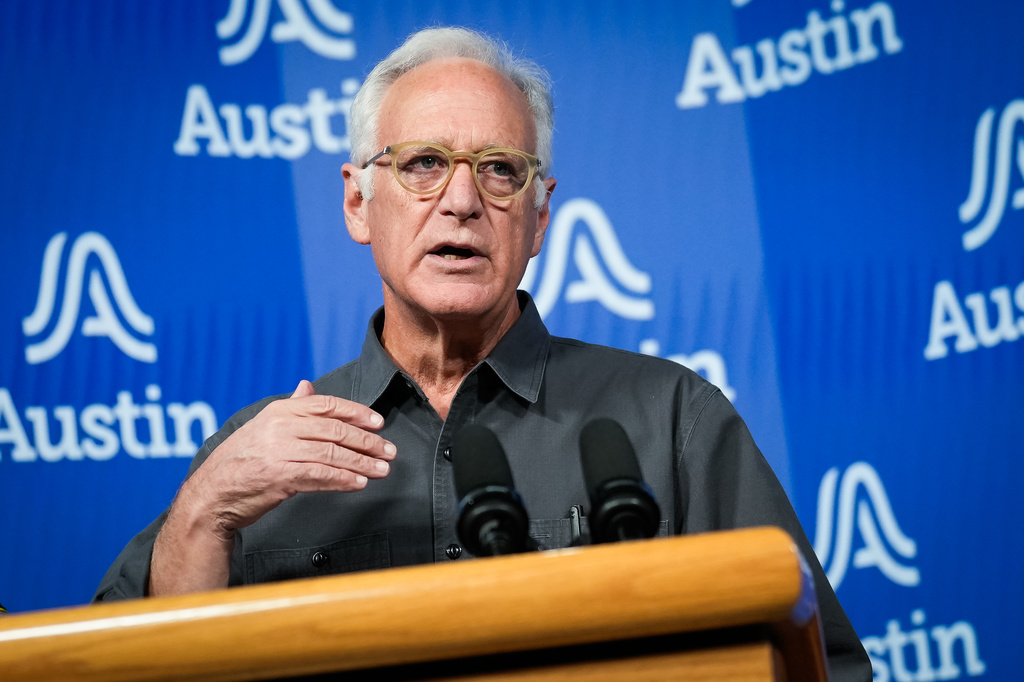 Austin Mayor Kirk Watson speaks during a news conference at Austin City Hall, Sept. 20, 2026, after a federal immigration agent shot and wounded a man in North Austin, Texas (Sara Diggins/The San Antonio Express-News via AP)