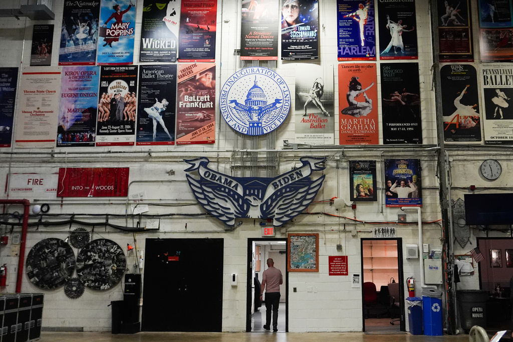 The John F. Kennedy Center for the Performing Arts Opera House backstage area is seen during a media tour intended to show building damage, Wednesday, April 22, 2026, in Washington. (AP Photo/Julia Demaree Nikhinson)