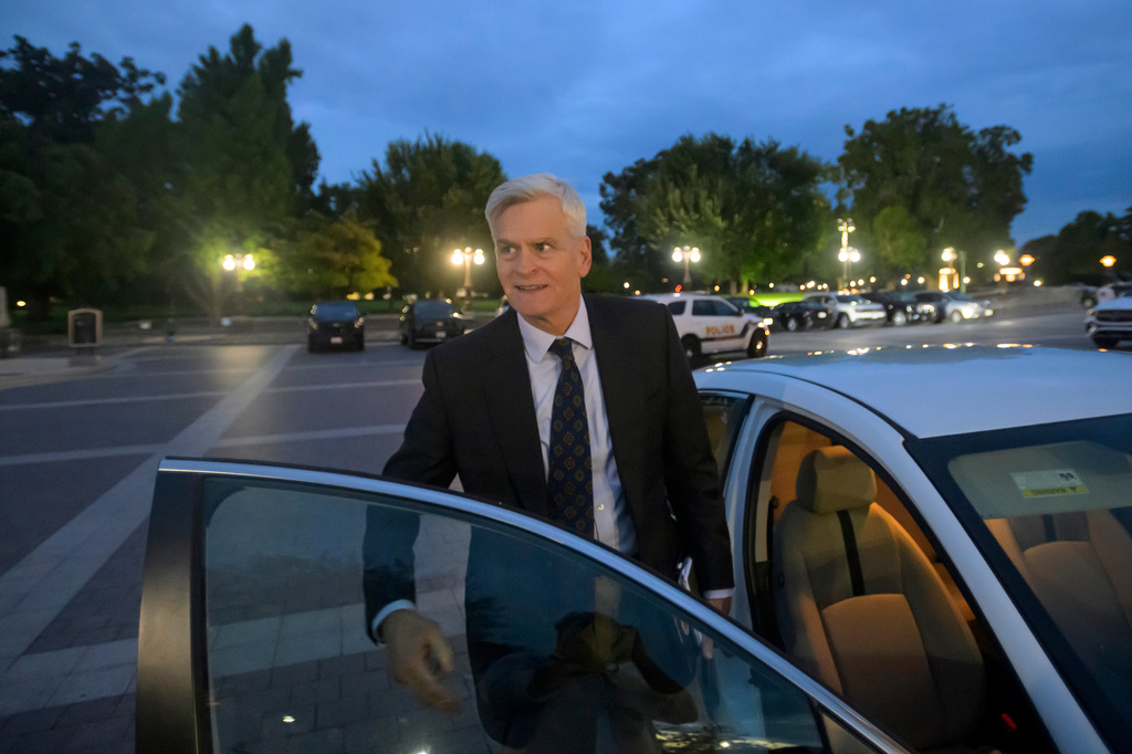 Sen. Bill Cassidy, R-La., departs the U.S. Capitol prior to a confirmation vote for acting Attorney General Todd Blanche, Friday, Aug 7, 2026, in Washington. (AP Photo/Rod Lamkey, Jr.)