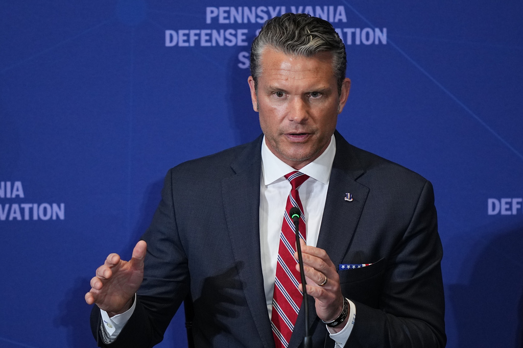 Defense Secretary Pete Hegseth speaks at the United States Army War College in Carlisle, Pa., during the Pennsylvania Defense and Innovation Summit, Wednesday, July 15, 2026. (AP Photo/Matt Rourke)