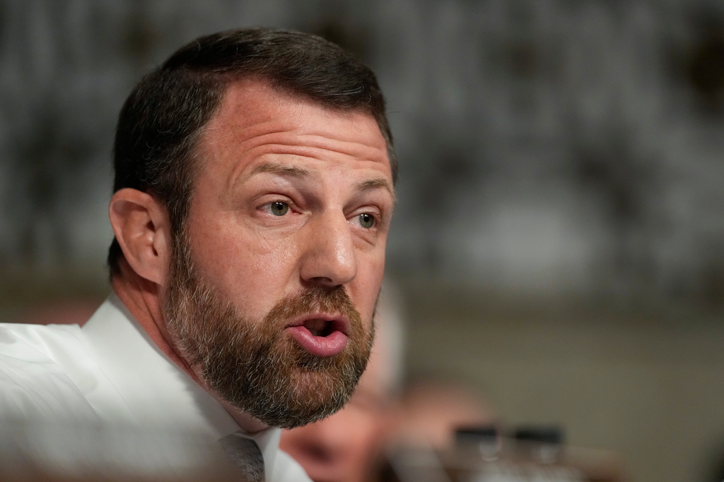 FILE - Sen. Markwayne Mullin, R-Oklahoma., speaks during the Senate Armed Services Committee confirmation hearing for Pete Hegseth, President-elect Donald Trump's choice to be Defense secretary, at the Capitol in Washington, Jan. 14, 2025. (AP Photo/Ben Curtis, File)