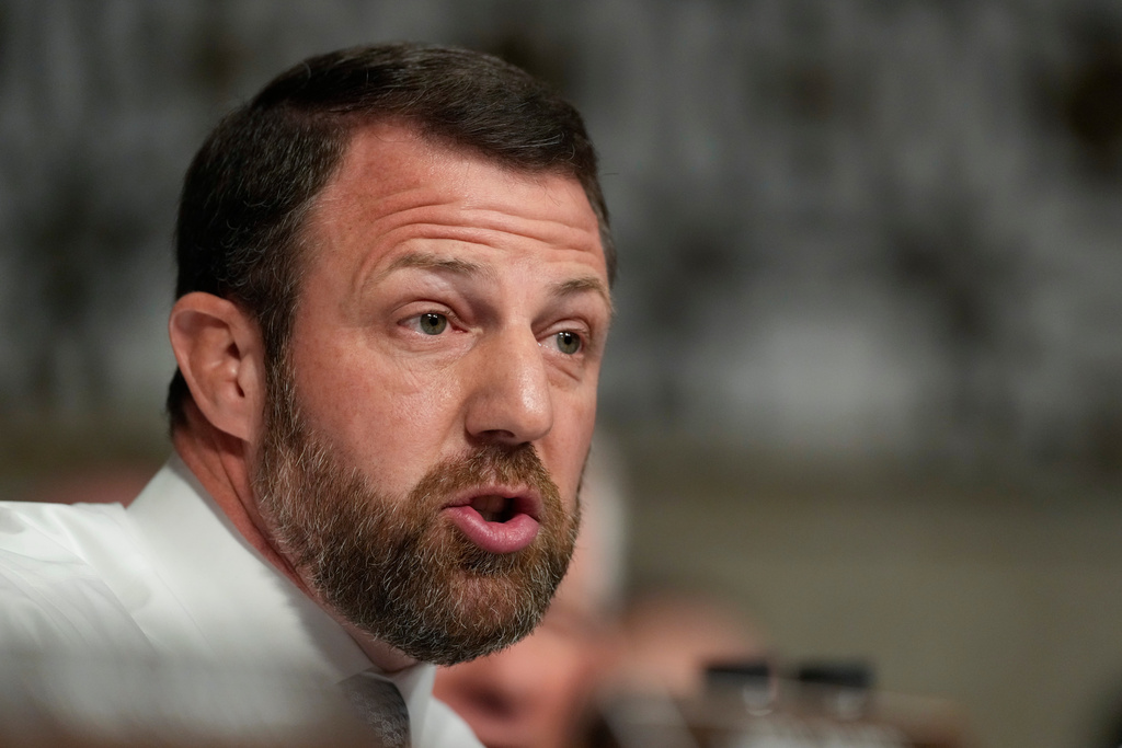 FILE - Sen. Markwayne Mullin, R-Oklahoma., speaks during the Senate Armed Services Committee confirmation hearing for Pete Hegseth, President-elect Donald Trump's choice to be Defense secretary, at the Capitol in Washington, Jan. 14, 2025. (AP Photo/Ben Curtis, File)