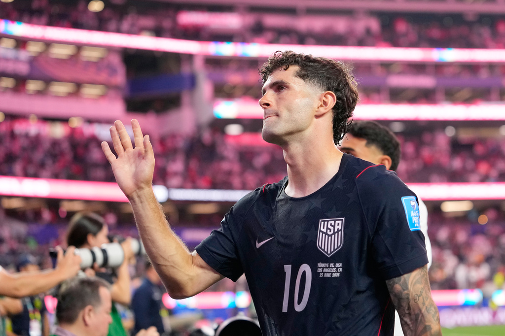 United States' Christian Pulisic walks off the field after a World Cup Group D soccer match against Turkey in Inglewood, Calif., near Los Angeles, Thursday, June 25, 2026. (AP Photo/Mark J. Terrill)