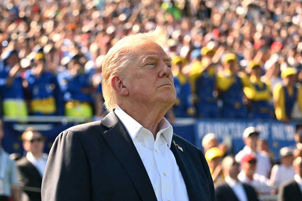 President Donald Trump attends the Ryder Cup golf tournament at Bethpage Black Golf Course in Farmingdale, N.Y., Friday, Sept. 26, 2025. (Mandel Ngan/Pool Photo via AP)