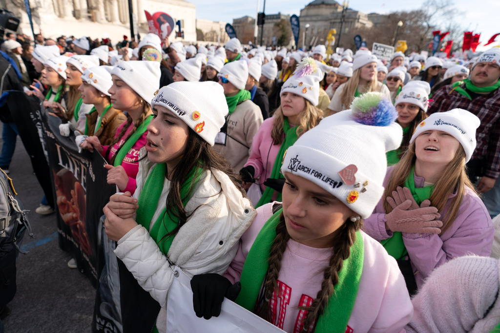 FILE - Anti-abortion activists rally outside of the U.S. Supreme Court during the March for Life in Washington, Jan. 23, 2026. (AP Photo/Jose Luis Magana, File)
