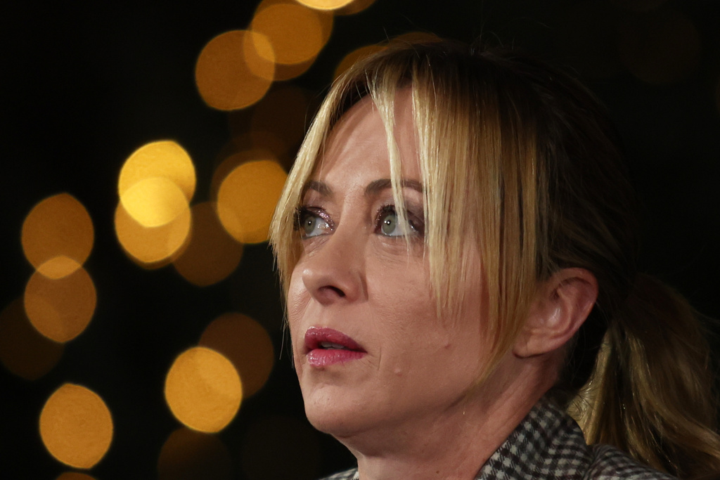 Italian Prime Minister Giorgia Meloni arrives at the Chancellery in Berlin, Germany, Monday, Dec. 15, 2025. (AP Photo/Maryam Majd)