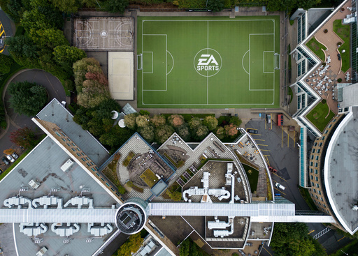 The EA Sports logo is seen on a soccer pitch at the Electronic Arts office and studio complex, in Burnaby, British Columbia, Monday, Sept. 29, 2025, as the maker of video games like “Madden NFL," “Battlefield,” and “The Sims,” is being acquired for $55 billion in what could become the largest private equity-funded buyout in history. (Darryl Dyck/The Canadian Press via AP) The EA Sports logo is seen on a soccer pitch at the Electronic Arts office and studio complex, in Burnaby, British Columbia, Monday, Sept. 29, 2025, as the maker of video games like “Madden NFL," “Battlefield,” and “The Sims,” is being acquired for $55 billion in what could become the largest private equity-funded buyout in history. (Darryl Dyck/The Canadian Press via AP)