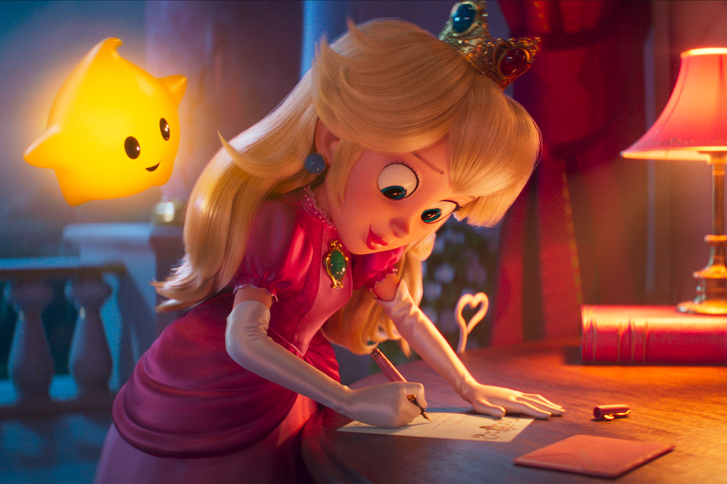 This image released by Universal Pictures shows Yellow Luma, voiced by Virginia Dare Jelenic, left, and Princess Peach, voiced by Anya Taylor-Joy, in a scene from "The Super Mario Galaxy Movie." (Nintendo and Illumination/Universal Pictures via AP)