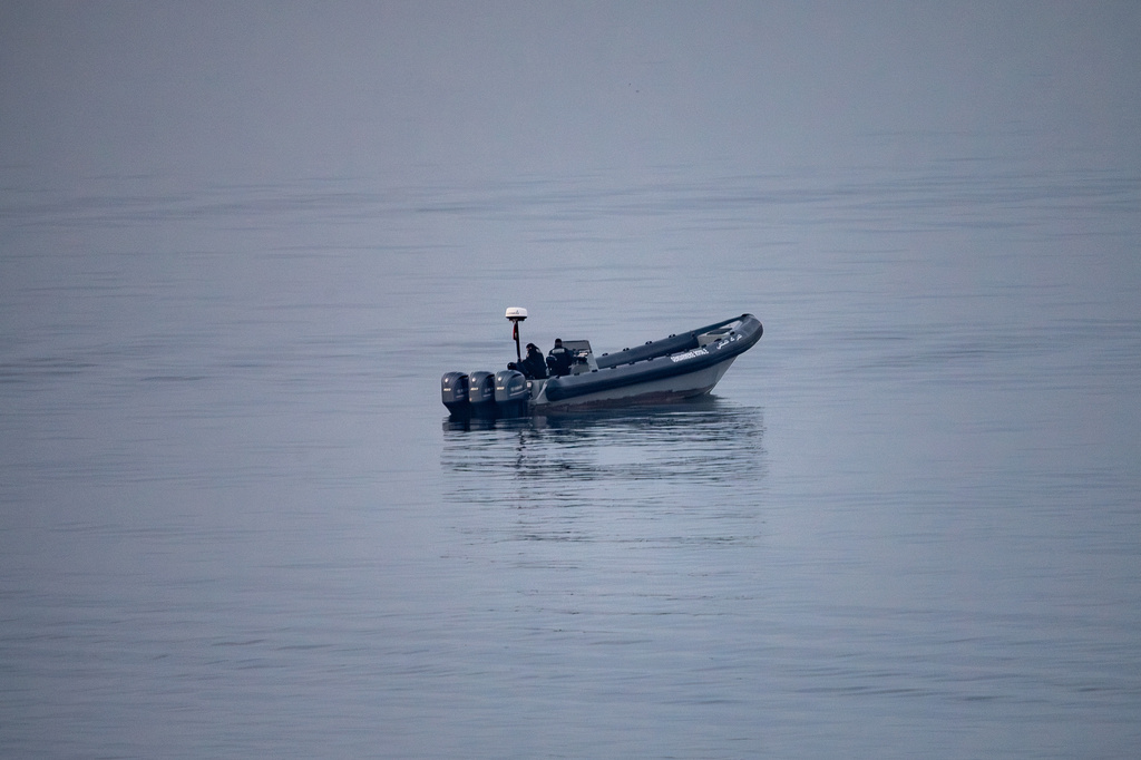 Morocco security forces patrol near the Spanish-Moroccan border seen from the Spanish enclave of Ceuta, Saturday, Aug. 15, 2026. (AP Photo/Antonio Sempere)