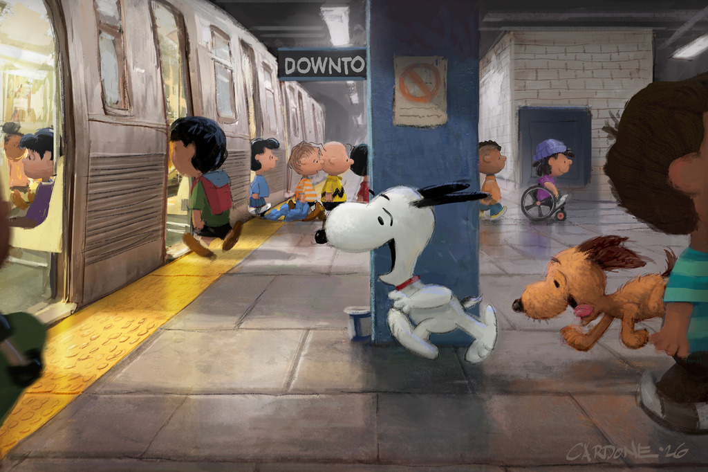 This image released by Apple TV shows “Peanuts” characters, including Snoopy, center, in a scene from the animated movie “Snoopy Unleashed” coming to Apple TV in 2027. (Apple TV via AP)