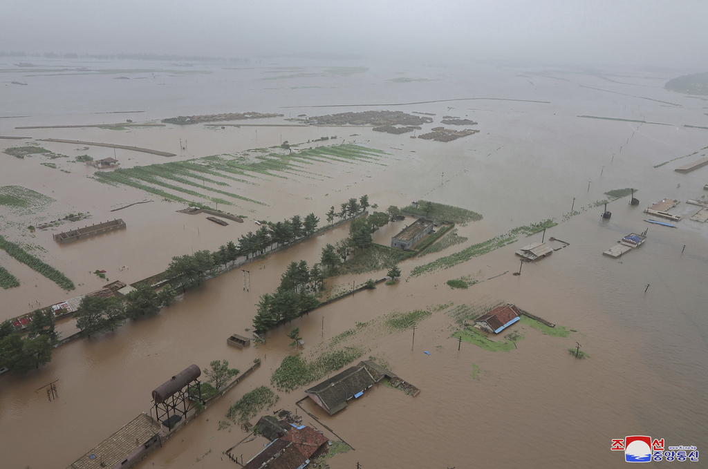 FILE - This undated photo provided on July 29, 2024 by the North Korean government, shows a flood-hit area in North Phyongan province, North Korea. Independent journalists were not given access to cover the event depicted in this image distributed by the North Korean government. The content of this image is as provided and cannot be independently verified. Korean language watermark on image as provided by source reads: &quot;KCNA&quot; which is the abbreviation for Korean Central News Agency. (Korean Central News Agency/Korea News Service via AP, File)