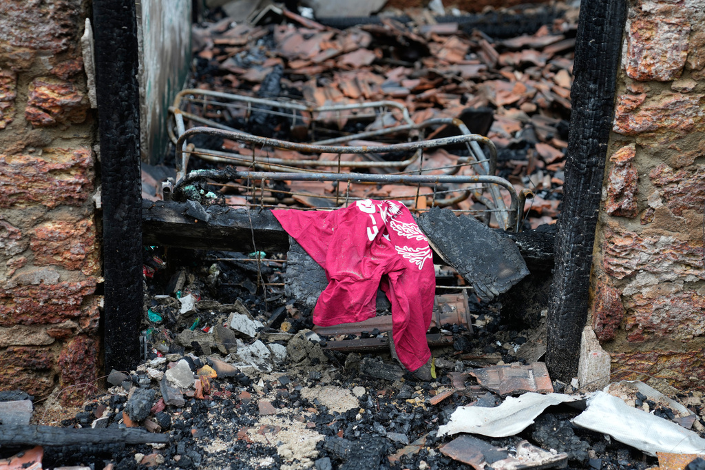 Remnants of the belongings of residents of the charred nursing home in Anguruwatota, Sri Lanka, Friday, June 5, 2026.(AP Photo/Eranga Jayawardena)