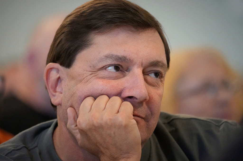 Troy Jackson, Democratic candidate for U.S. Senate, listens to a speaker at the Southern Maine Labor Council breakfast, Monday, Sept. 7, 2026, in South Portland, Maine. (AP Photo/Robert F. Bukaty)