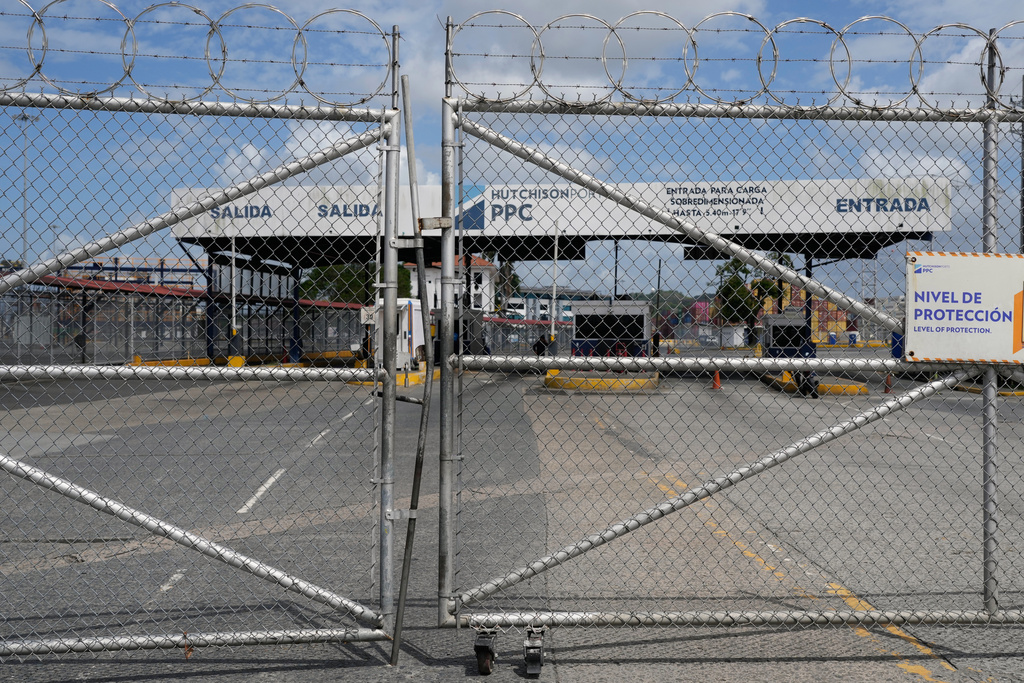 An entrance to the Balboa terminal, run by CK Hutchison's Panama Ports Co., is closed after Panama's government ordered the occupation of the port following a Supreme Court ruling that the concession was unconstitutional in Panama City, Monday, Feb. 23, 2026. (AP Photo/Matias Delacroix)