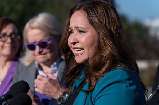 Rep.-elect Adelita Grijalva, D-Ariz., speaks as she is surrounded by supporters who have urged that House Speaker Mike Johnson swear her in, at the Capitol in Washington, Wednesday, Oct. 15, 2025. (AP Photo/J. Scott Applewhite) Rep.-elect Adelita Grijalva, D-Ariz., speaks as she is surrounded by supporters who have urged that House Speaker Mike Johnson swear her in, at the Capitol in Washington, Wednesday, Oct. 15, 2025. (AP Photo/J. Scott Applewhite)