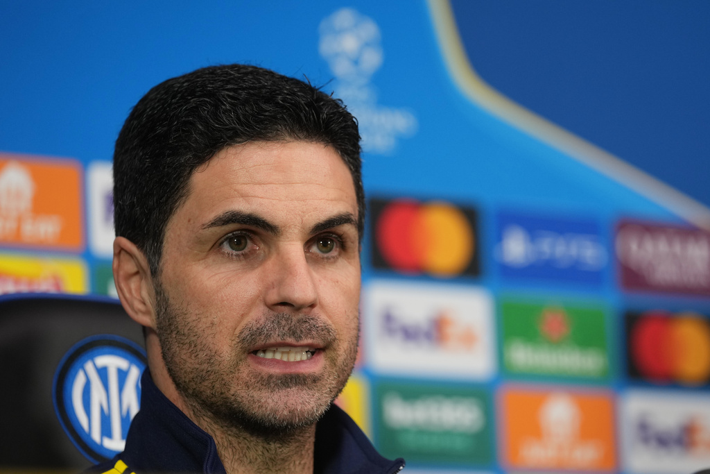 Arsenal's manager Mikel Arteta speaks during a press conference in Milan, Italy, Monday, Jan. 19, 2026, ahead of the Champions League opening phase soccer match between Inter Milan and Arsenal. (AP Photo/Antonio Calanni)