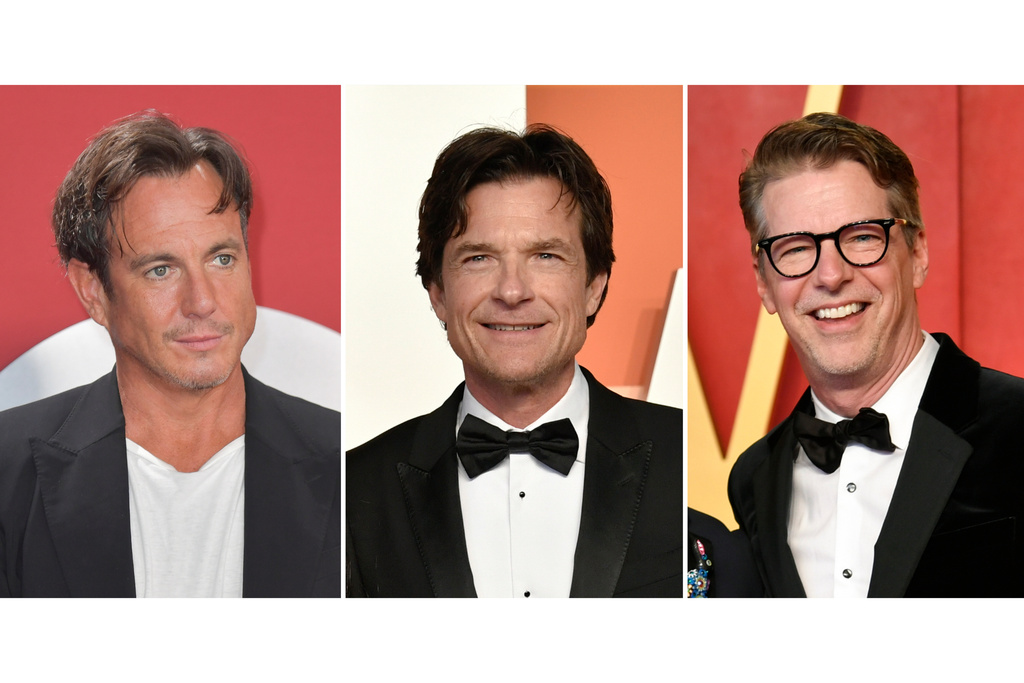 This combination of photos shows actors and co-hosts of the "Smartless" podcast, from left, Will Arnett, Jason Bateman and Sean Hayes. (AP Photo)