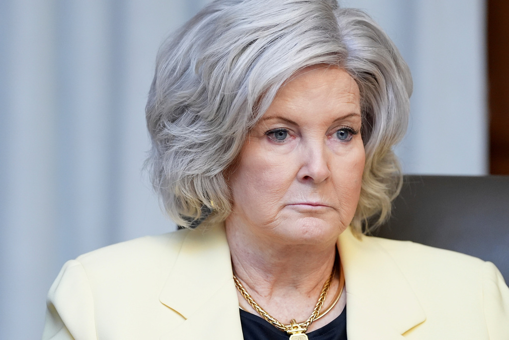 White House Chief of Staff Susie Wiles listens during a cabinet meeting, Friday, July 31, 2026, at Camp David, the presidential retreat, near Thurmont, Md., Friday, July 31, 2026. (AP Photo/Jacquelyn Martin)