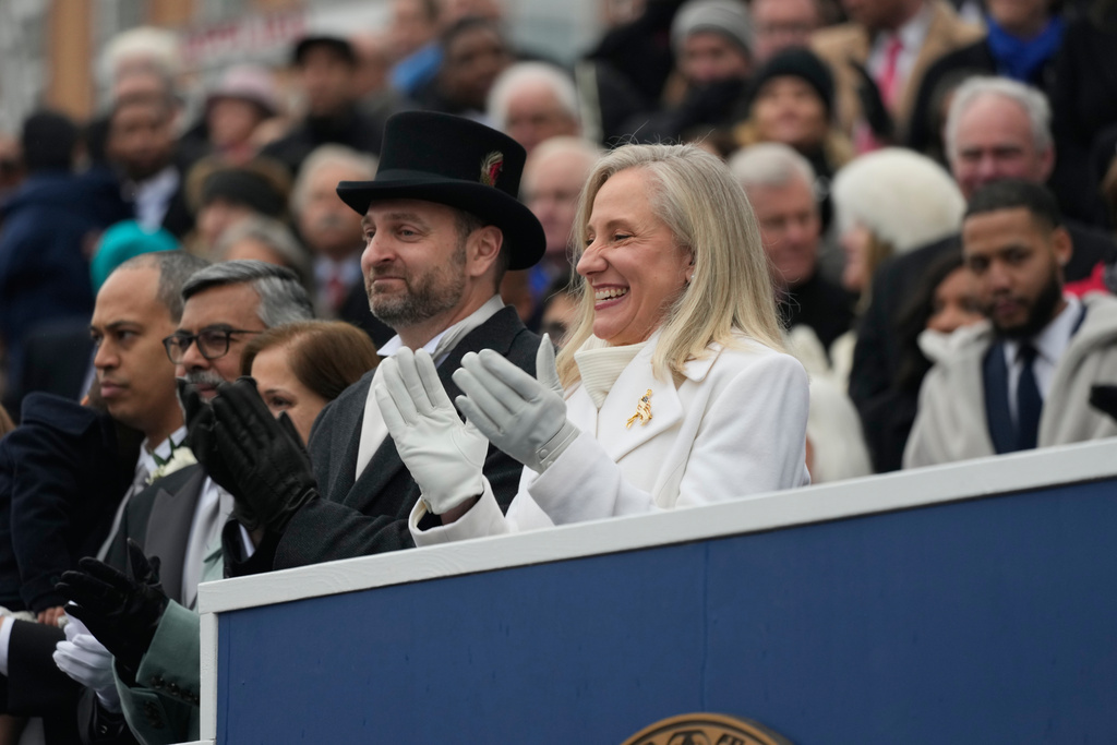 Virginia Gov. Abigail Spanberger participates in inaugural ceremonies at the Capitol in Richmond Va., Saturday Jan. 17, 2026. (AP Photo/Pool/Steve Helber)