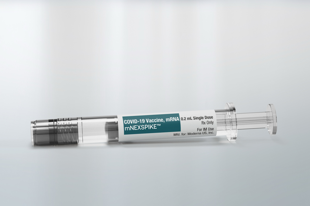 This photo provided by Moderna in August 2025 shows a dose of the updated mNEXSPIKE COVID-19 vaccine. (Moderna via AP)