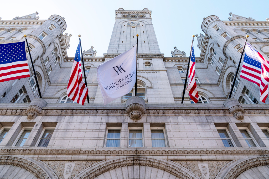 FILE - The Waldorf Astoria, formerly the Trump International Hotel, in the Old Post Office building, Aug. 18, 2022, in Washington. (AP Photo/Andrew Harnik, File)