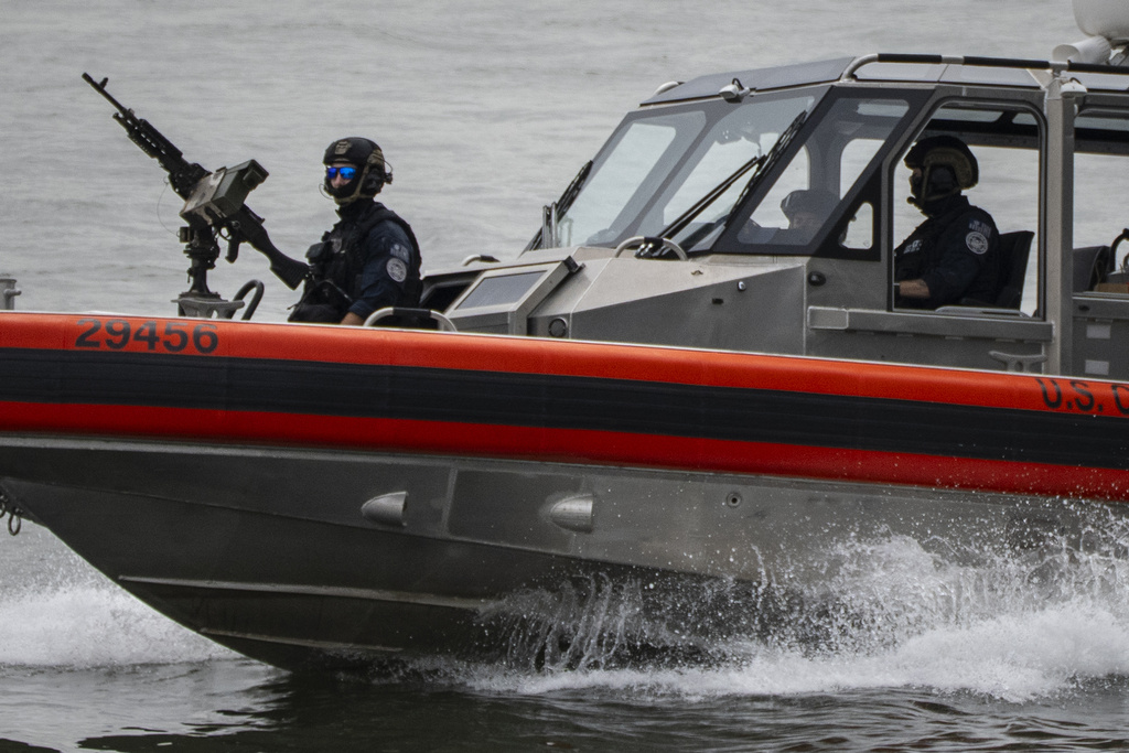US Coast Guard boat moves on the East River near the United Nations Headquarters in New York, Monday, Sept. 22, 2025. (AP Photo/Yuki Iwamura)