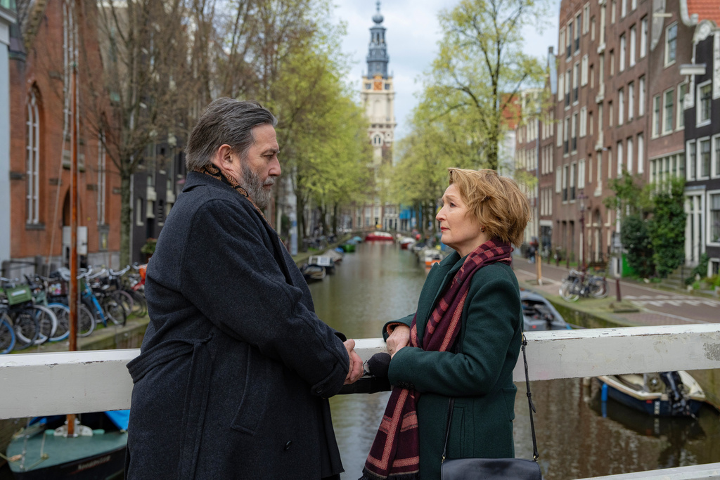 This image released by Focus Features shows Ciarán Hinds, left, and Lesley Manville in a scene from "Midwinter Break." (Mark de Blok/Focus Features via AP)