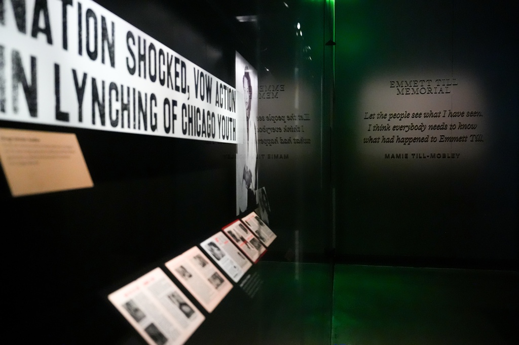 The entrance to an exhibit on Emmett Till is seen at the Smithsonian's National Museum of African American History and Culture, Wednesday, Sept. 23, 2026, in Washington. (AP Photo/Julia Demaree Nikhinson)