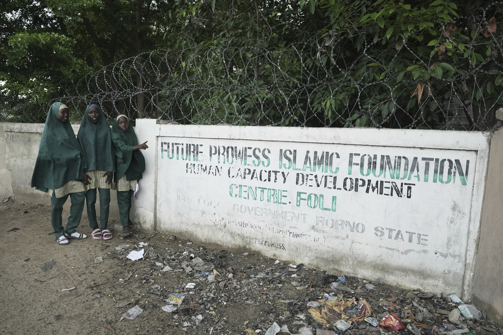 Students of the Future Prowess Islamic Foundation School pose for a photo, in Maiduguri, Nigeria, Thursday, July 24, 2025. (AP Photo/Sunday Alamba)