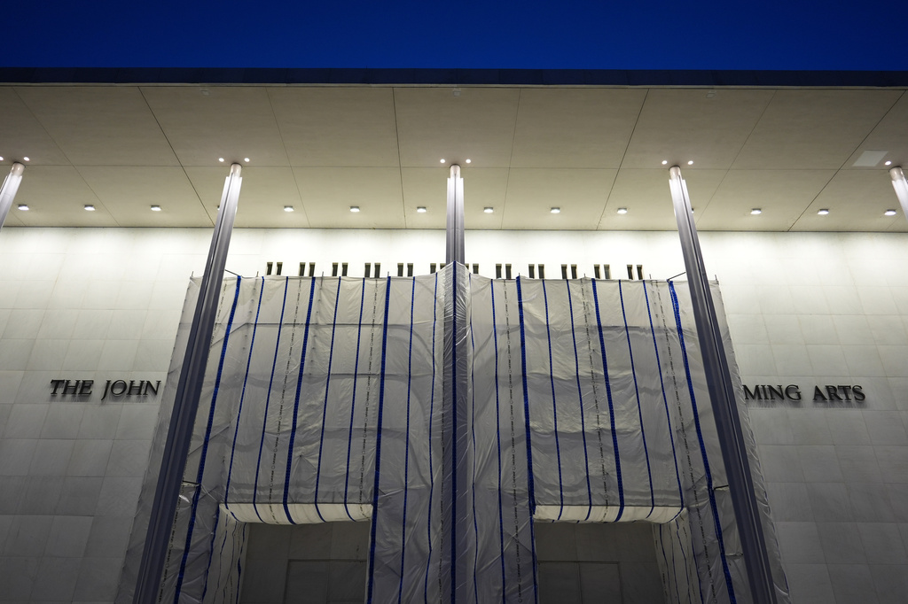 The John F. Kennedy Center for the Performing Arts in Washington is photographed just after sunset, Tuesday, Sept. 15, 2026. (AP Photo/Pablo Martinez Monsivais)