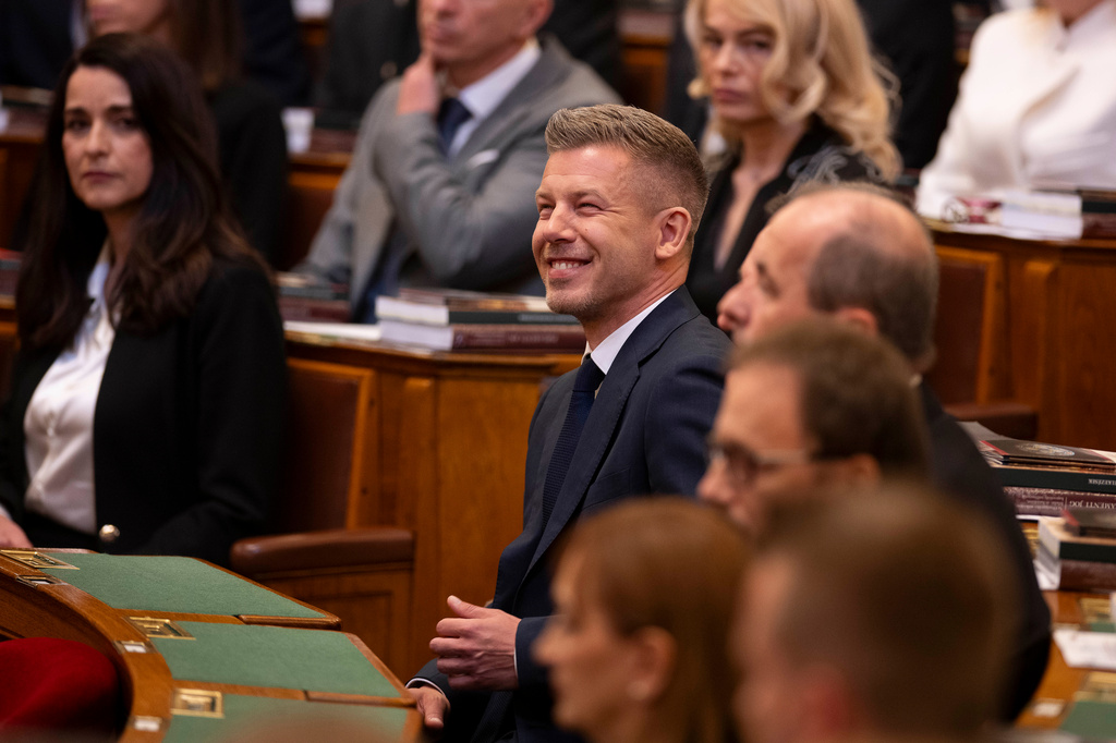 Hungarian Prime Minister-elect Peter Magyar smiles before the inauguration ceremony at the Parliament in Budapest, Hungary, Saturday, May 9, 2026. (AP Photo/Denes Erdos)