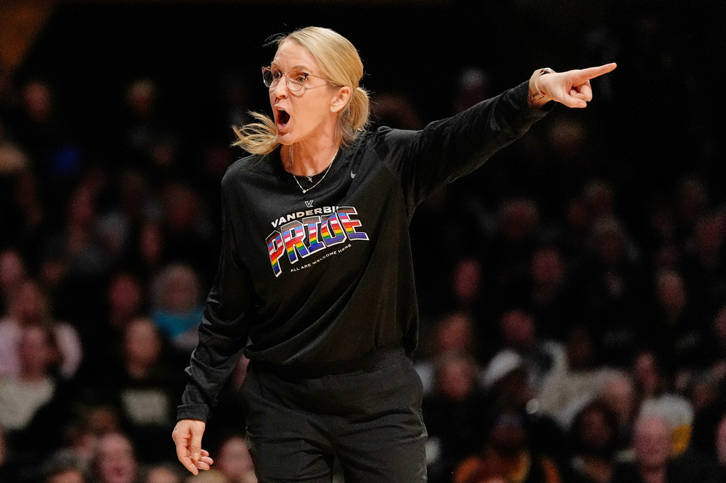 FILE - Vanderbilt head coach Shea Ralph reacts during the first half of an NCAA college basketball game against Texas, Thursday, Feb. 12, 2026, in Nashville, Tenn. (AP Photo/George Walker IV, File)