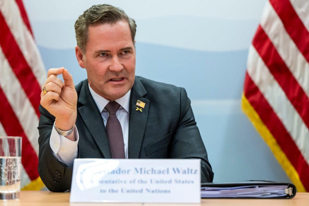 US Ambassador to the UN in New York Mike Waltz, talks to the press at the US Mission in Geneva, Switzerland, Wednesday, Feb. 11, 2026. (Martial Trezzini/Keystone via AP)
